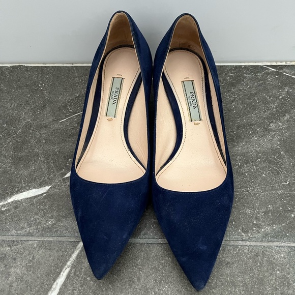 Prada Women's Dark Blue Suede Kitten Heels - Picture 2 of 4